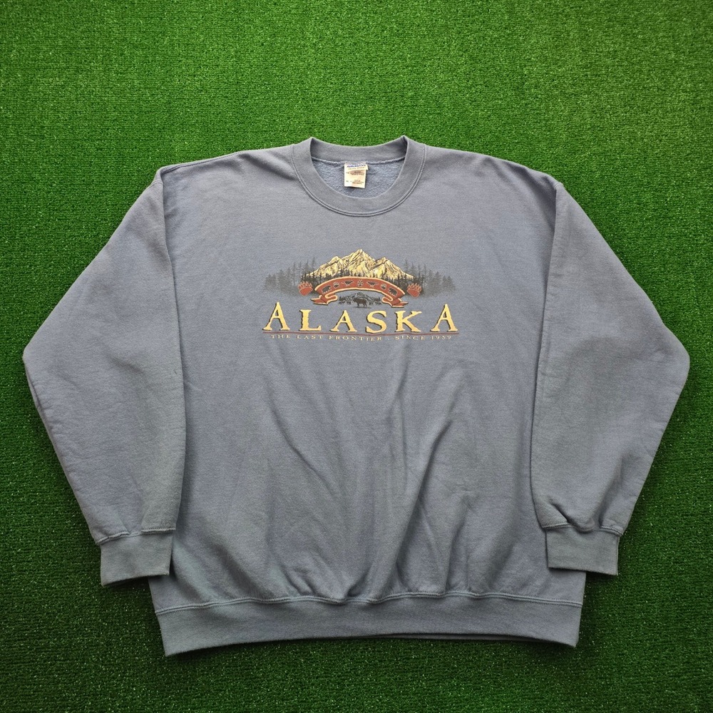 Alaska Last Frontier‎ Sweatshirt Mens XL Blue Pullover Graphic Print Outdoors
